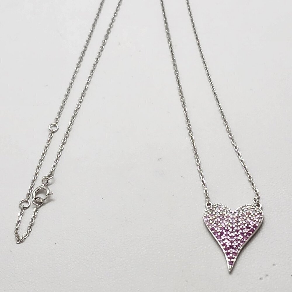 Brand New Sterling Silver 925 Pink Heart Necklace